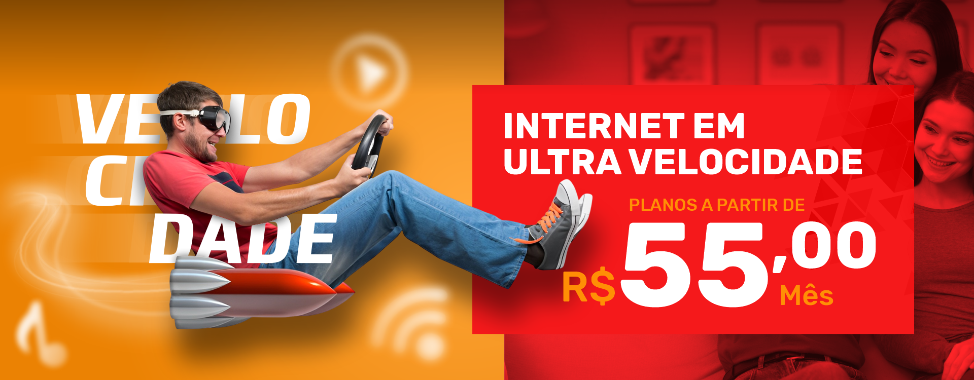 Internet em ultra velocidade — planos a partir de R$ 55,00/mês